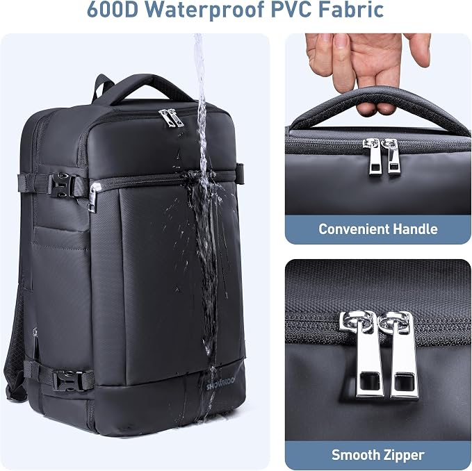 SHOWKOO Laptop Backpack for 17 Inch Laptop, 40L Expandable Large Capacity Backpack, TSA Carry On Travel Backpack with Padded Laptop Compartment, Water-Resistant College & Commuter Bag, Black - Image 6