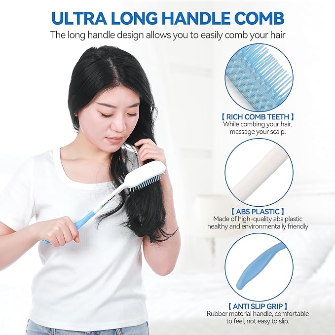 Toilet Aids Set for Wiping - Long Handle Butt Wiper, Anti-Slip Curved Handle Bath Body Brush and Curve Hair Brush for People Overweight, Elderly and Disabled People（3PCS Personal Hygiene Kit)