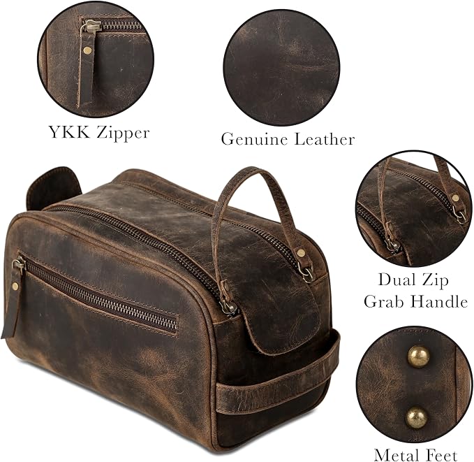 KomalC Travel Toiletry Bag – Premium Leather Dopp Kit for Men & Women with Water-Resistant Lining & Spacious Zippered Organizer - Image 2