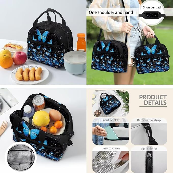 Kids Blue Butterfly School Backpack for Girls Bookbags with Lunch Bag Pencil Pouch & Water Bottle Organizer Set of 4, Hiking Bookbag Lightweight Book Bags Rucksack for Travel - Image 4