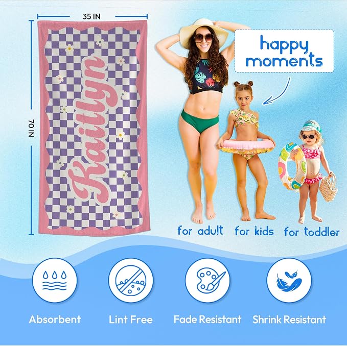 JML Personalized Beach Towel with Name, Custom Flower Beach Towel, Customized Microfiber Pool Towel, Quick Dry & Absorbent Swim Towel for Adult,Anniversary, Birthday, Summer Holiday,Vacation - Image 3
