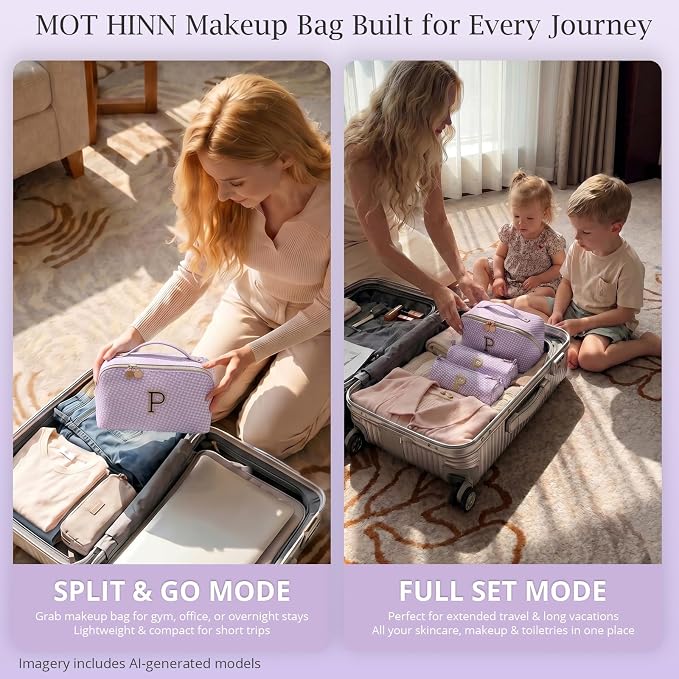 Personalized Gift Travel Makeup Bag: Initial Makeup Organizer Bag for Women | 3-in-1 Custom Make up Bag Set - Vegan Leather Travel Cosmetic Bag - Luxury Gift for Women – Birthday, Anniversary, Graduation - Image 8