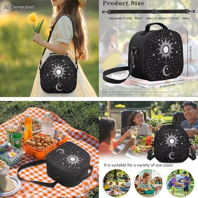 Sun & Moon & Stars 4 Piece Backpack Set for Boys 5-12 Cool Bookbag with Lunch Box Kids Kindergarten Primary Daypack with Zipper Pencil Pouch Portable Water Bottle Holder for Back to School - Image 4