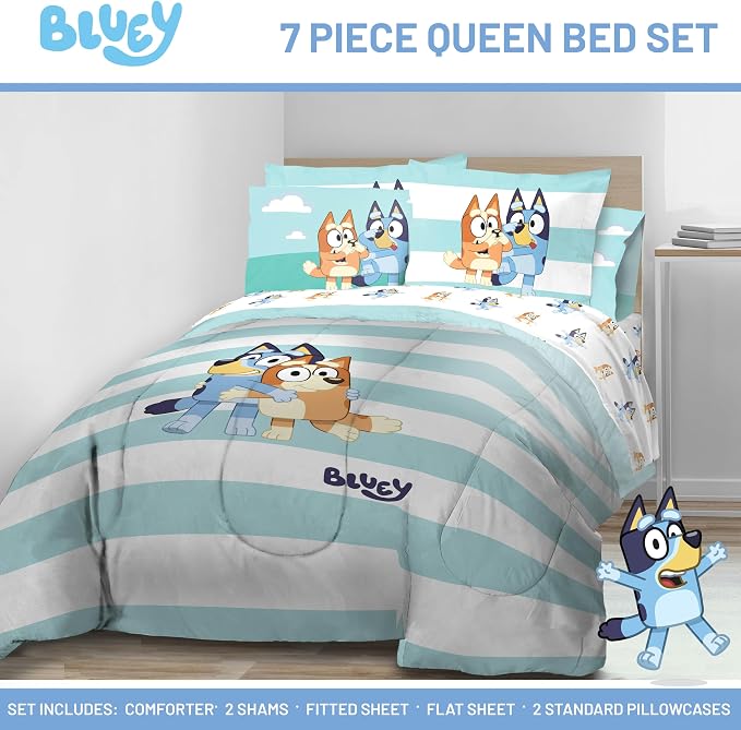 Bluey Bingo Queen Comforter Set 7 Piece Kids Cartoon Bedding, Multi | Bed in a Bag, Comforter Sheets Shams Pillowcases, Official Brand, Soft Microfiber, Machine Washable, Kids Gift - Image 2