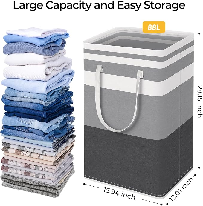 HomeHacks 2-Pack Large Laundry Basket, Waterproof, Freestanding Laundry Hamper, Collapsible Tall Clothes Hamper with Extended Handles for Clothes Toys in the Dorm and Family Gradient Grey, 88L - Image 4