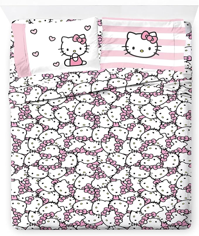 Jay Franco Hello Kitty Cute Queen Sheet Set - 4 Piece Sanrio Super Soft Microfiber, Fade Resistant, Machine Washable, Deep Pocket 10 in, 2 Pillowcases, Girly Pink Kawaii Sheets (Officially Licensed) by JayFranco