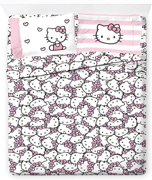 Jay Franco Hello Kitty Cute Queen Sheet Set - 4 Piece Sanrio Super Soft Microfiber, Fade Resistant, Machine Washable, Deep Pocket 10 in, 2 Pillowcases, Girly Pink Kawaii Sheets (Officially Licensed) by JayFranco