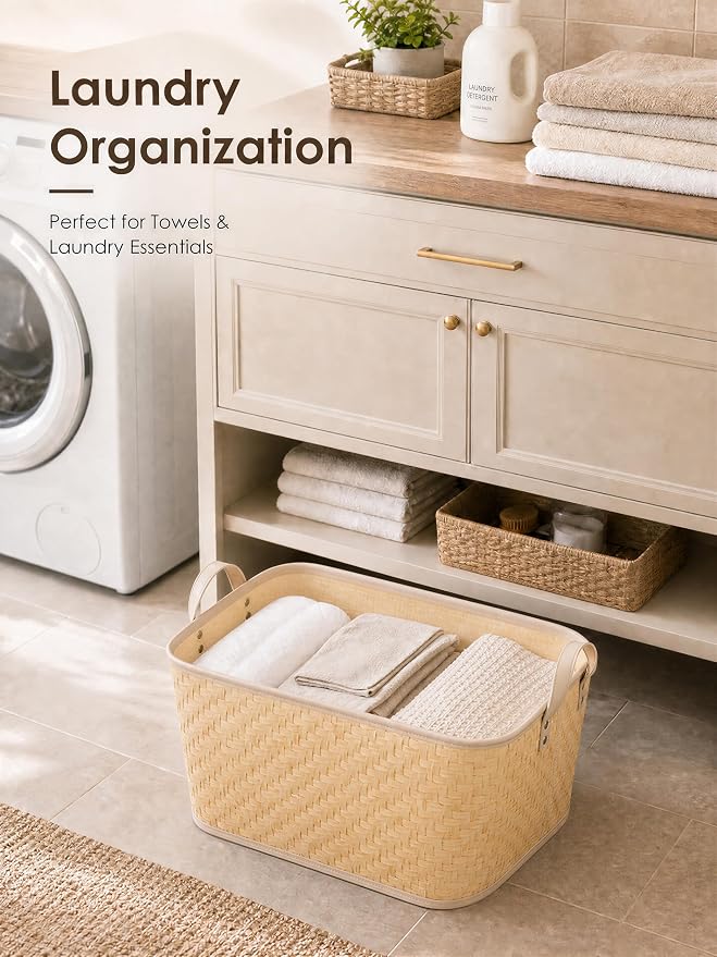 BROWNLILY Oversized Storage Baskets Laundry Hampers with Structured Frame & Supported Bottom, Extra Large Closet Bins for Shelves Blankets Car Bedroom Bathroom Organizers (Pack of 4, Natural) - Image 7