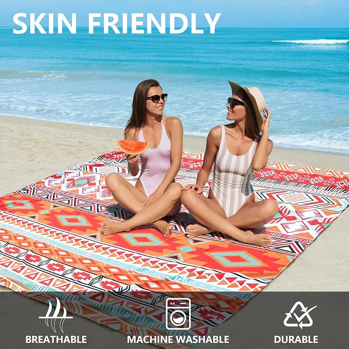 WIWIGO Beach Blanket Waterproof Sandproof Beach Mat 79" X 83"/10'x9'for 2-8 Adults Quick Drying Outdoor Picnic Mat Beach Accessories for Travel, Camping, Hiking - Image 4