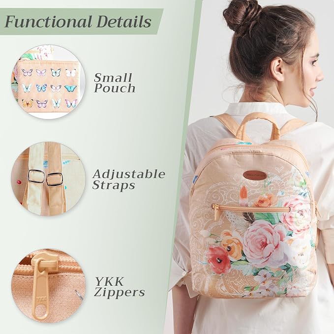 Maison d' Hermine Backpack for Women Men Cotton Shoulder Multipurpose Rucksack with Small Pouch Lightweight Multi Pocket Bag for Travel Work Beach Perfect for Spring Summer (Ibiza - Wheat) - Image 4