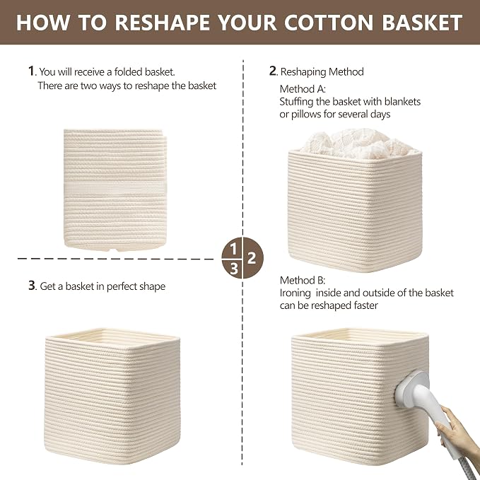 joybest 13x13x13 Inch Cube Storage Bins Set of 4, Cotton Rope Woven Organizer Basket for Shelves, Cube Bin Square Shelves Organizer Closet Storage, Nursery, Toy Organization, Beige - Image 7