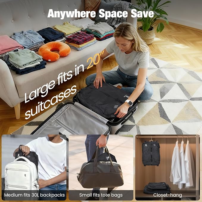 3 Pack Vacuum Bags for Travel with Pump, 3-Size Set Reusable Vacuum Compression Bags for Luggage, Space Saver IP67 Waterproof Vacuum Packing Cubes for Suitcase&Backpack, Black - Image 6