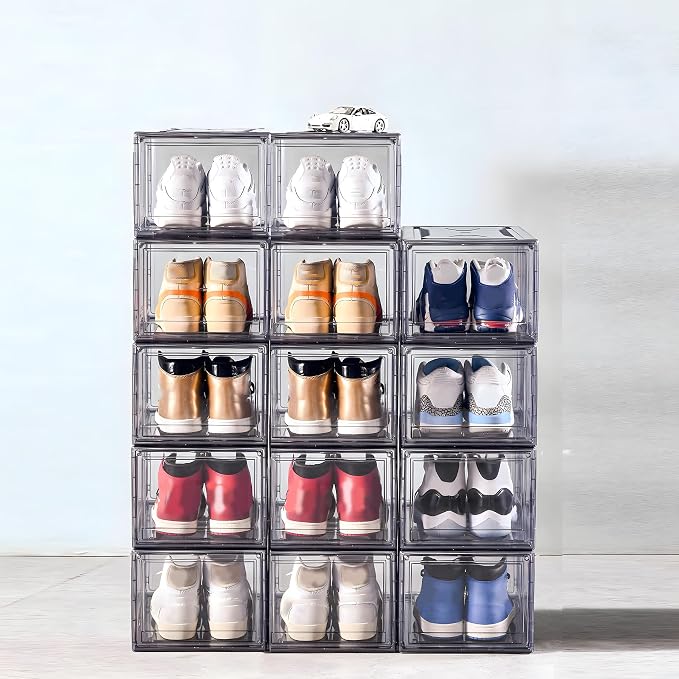 12 Pack Acrylic Clear Shoe Boxes– Ultra Clear Plastic Stackable Sneaker Storage For Sneakerhead. Professional Grade Shoe Display Case with Magnetic Door .Boots and Hat Organizer.Fits US Size 15 - Image 6