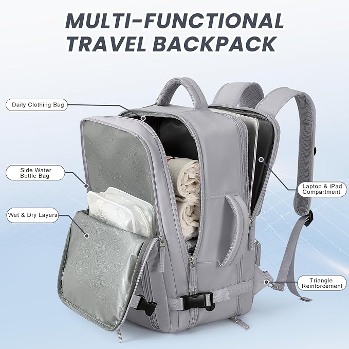 Beraliy Travel Backpack, Personal Item Bag Ailrline Approved, 17.3 Inch Laptop Backpack, Carry On Travel Bag, Hiking Backpack, Casual Backpack, Grey - Image 6
