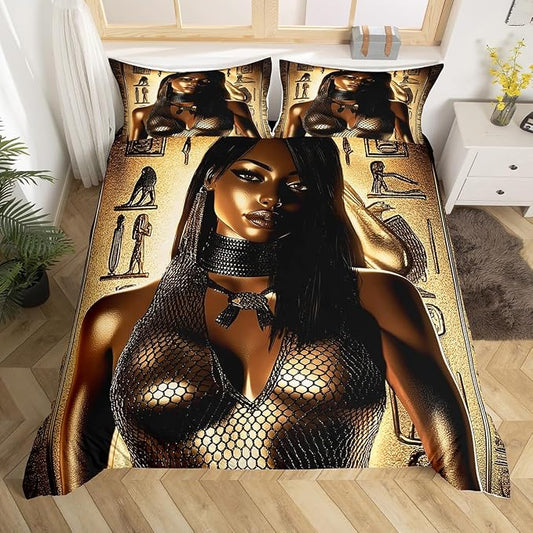 Erosebridal Cleopatra Bedding Full Size Ancient Egyptian Pattern Decor Bedding Duvet Cover Mummy Decor Exotic Tribe Style Soft Breathable Microfiber Comforter Cover for Adult Teens Kids Quilt Cover by Erosebridal