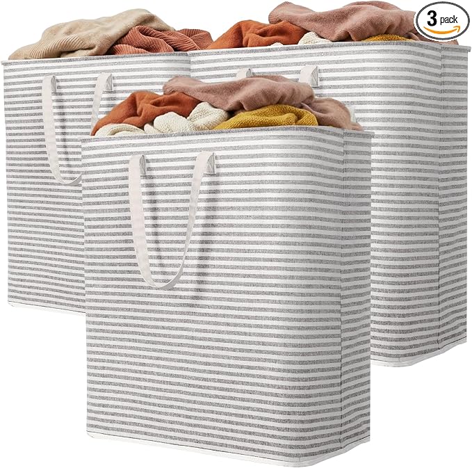 Lifewit 3 Pack Laundry Basket 100L Each, Collapsible Clothes Hamper with Reinforced Handles, Freestanding Waterproof Design for Bedroom and Laundry Room, Grey 300L Total by Lifewit