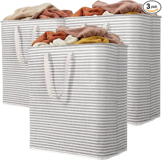 Lifewit 3 Pack Laundry Basket 100L Each, Collapsible Clothes Hamper with Reinforced Handles, Freestanding Waterproof Design for Bedroom and Laundry Room, Grey 300L Total by Lifewit