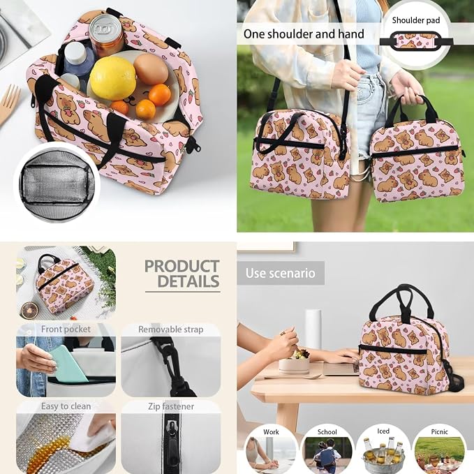 Capybara Print Kids Backpack Set, Lightweight School Backpack for Kids Elementary Bookbag for Students with Adjustable Strap, 3pcs with Lunch Box And Pencil Case - Image 3