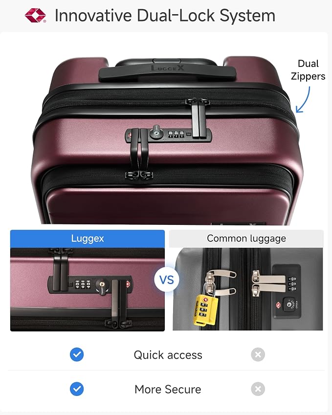 LUGGEX Carry On Luggage 22x14x9 Airline Approved, Expandable Polycarbonate Suitcase with Front Pocket (FX-Core, Cherry, 20 Inch) - Image 5