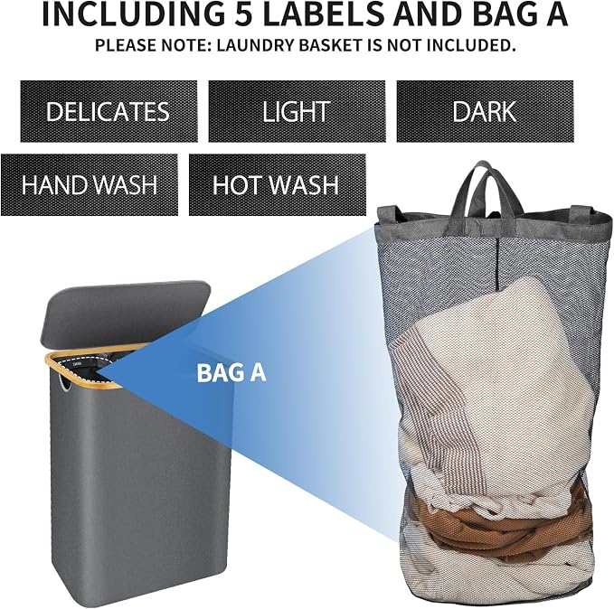 laundry hamper with lid, 6 inner bags with 10 labels - Image 3