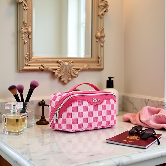 BOYATU Travel Makeup Bag for Women: Large Cosmetic Bag Set of 3 - PU Leather Make up Bag with Compartments - Compact Waterproof Toiletry Bag with Divider & Handle (D-4-Red) - Image 8