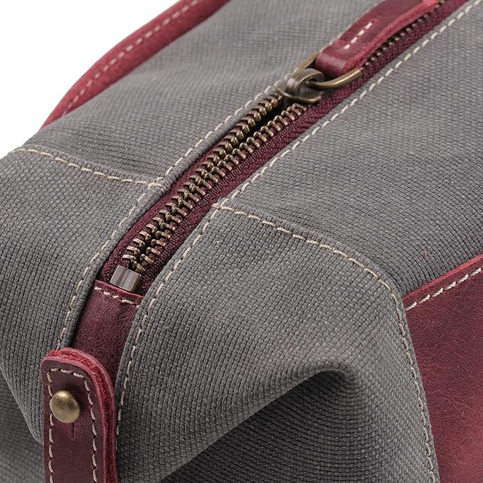 Londo Toiletry Bag Genuine Leather and Canvas Travel Toiletry Bag Dopp Kit - Unisex - Image 5