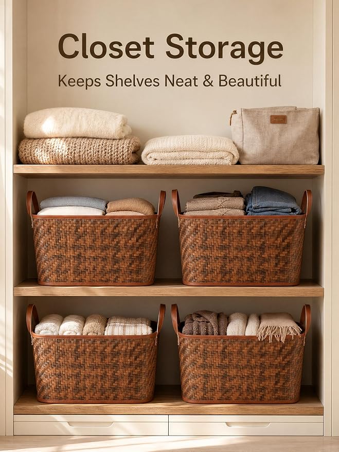 BROWNLILY Oversized Storage Baskets Laundry Hampers with Structured Frame & Supported Bottom, Extra Large Closet Bins for Shelves Blankets Car Bedroom Bathroom Organizers (Pack of 4, Brown) - Image 5