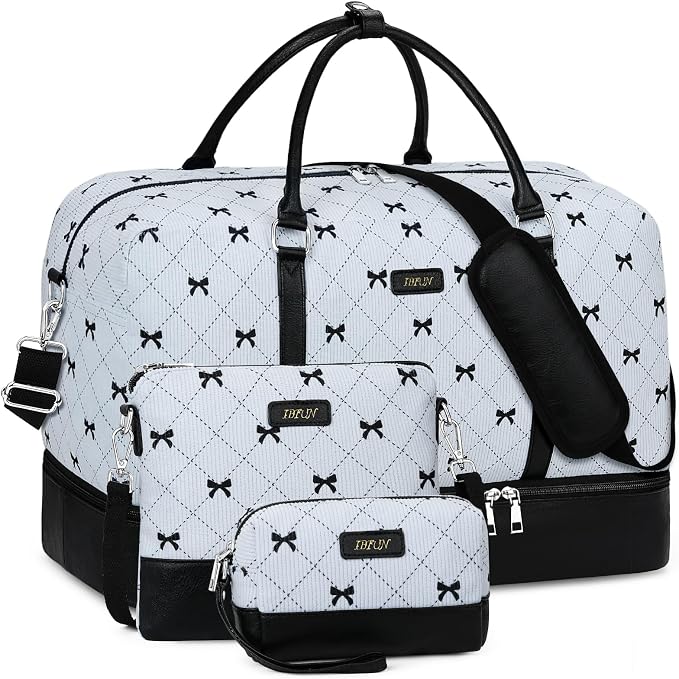 IBFUN Weekender Bags for Women, 21" Weekender Travel Bag, Travel Duffle Bag with Shoe Compartment Carry on Overnight Duffel Bag for Weekend Travel Business Trip, 3PCS by IBFUN