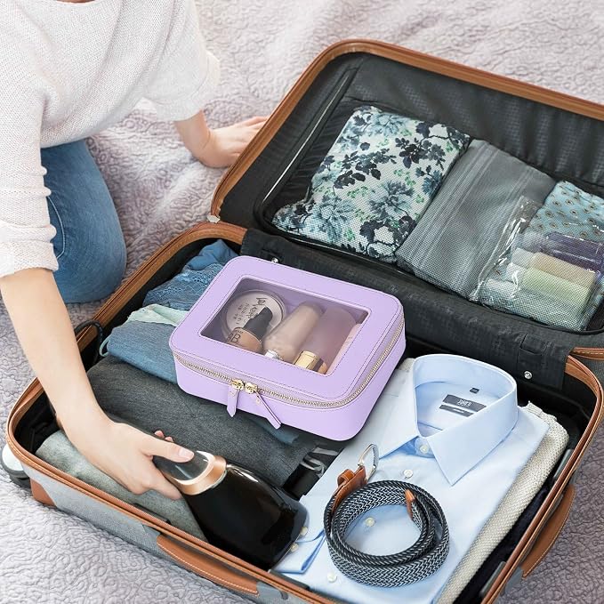 Clear Makeup Bag Set Travel Cosmetic Bag and Toiletry Bag Women's Purse Pouch Cosmetic Stroage Organizer Case with Zipper Car Essentials (Purple, M+Mini) - Image 7