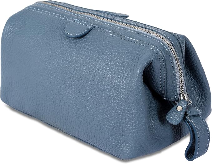 KomalC Premium Buffalo Leather Toiletry Bag for Men & Women With Water resistant Lining, Grooming Travel Pouch, Unisex Wash Bag for Toiletries, Gifts for Men and Women by KomalC