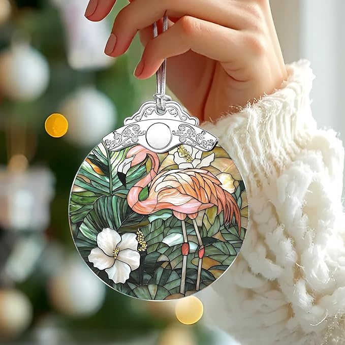 Flamingo Stained Glass Ornament, Christmas Ornaments – Christmas Tree Decorations, Holiday Decor, Stocking Stuffer, Gift Idea, Gifts for Flamingo Lover, Friend, and Family