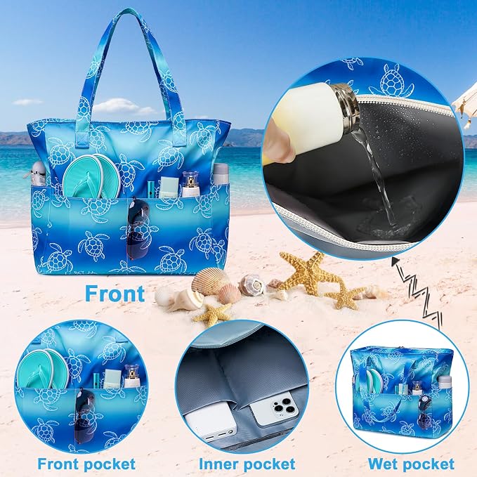 Bluboon Waterproof Beach Tote Pool Bags for Women Ladies Extra Large Carry On Bag With Wet Compartment for Weekender Travel - Image 6