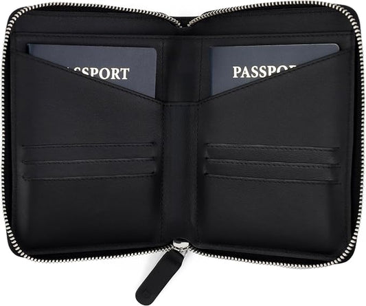 Full Grain Leather Passport Holder for 2 Passports - Dual Passport Holder and Travel Documents Organizer - RFID Travel Wallet for Couples - Black by Travaci