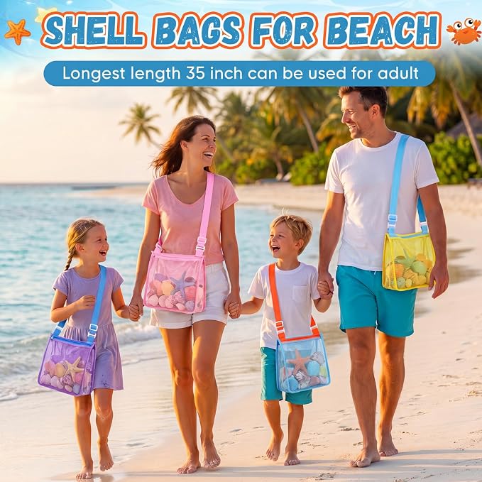 Frienda 24 Pcs Mesh Beach Bag Beach Seashell Bag Shell Collecting Sand Toy Totes Colorful Swimming Accessories Storage Pouch with Adjustable Carrying Straps for Men and Women (Multicolored) - Image 5