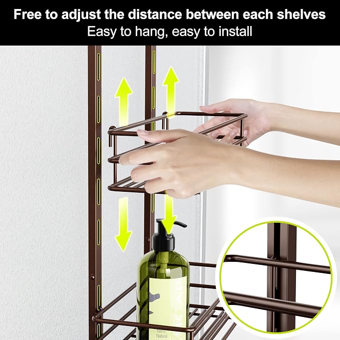 Orimade Over the Door Shower Caddy Adjustable 5 Tier Bronze,Bathroom Hanging Organizer Shelf Rustproof with 4 Hooks,Shower Basket with Soap Holder and Suction Cup - Image 3