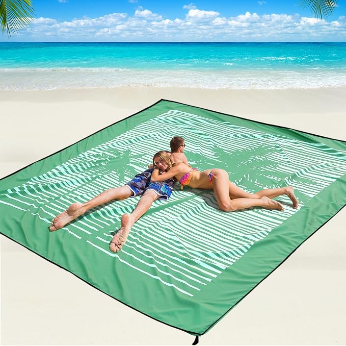 WIWIGO Beach Blanket Waterproof Sandproof Beach Mat 79" X 83"/10'x9'for 2-8 Adults Quick Drying Outdoor Picnic Mat Beach Accessories for Travel, Camping, Hiking by WIWIGO