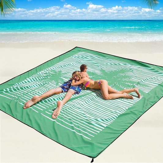 WIWIGO Beach Blanket Waterproof Sandproof Beach Mat 79" X 83"/10'x9'for 2-8 Adults Quick Drying Outdoor Picnic Mat Beach Accessories for Travel, Camping, Hiking by WIWIGO