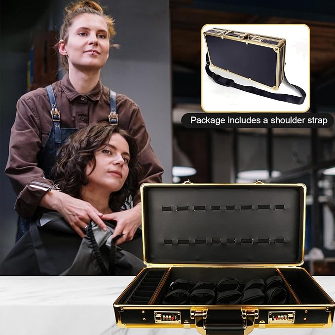 GYKLE Gold Barber Case, Large Barber Carrying Suitcase with Code Lock | Large Space, Comes with Shoulder Strap, Aluminum Clippers Case, Hair Cutting Tools Organizer Box - Image 8
