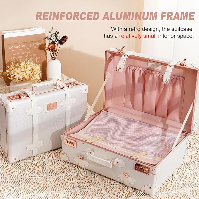 urecity Vintage and Cute Carry-on Overnight Case Non-wheeled Mini Leather Trunk Suitcase with Shoulder Strap - Image 6