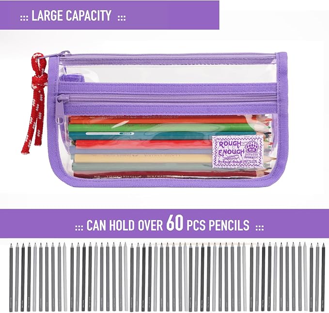 Rough Enough Clear Pencil Pouch Set Small Regular Sizes With YKK Zipper For All Ages Office Stationary Art Supplies Organizer - Image 4