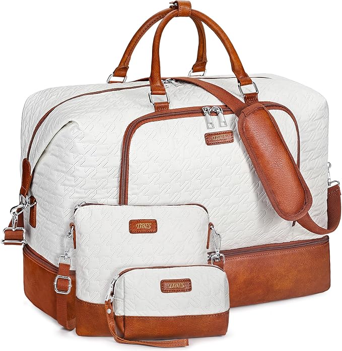 Travel Weekender Bag for Women, 21" Overnight Bag with Shoe Compartment 50L Large Travel Duffel Bag Carry On Tote for Weekend, Overnight, Business Trips, Water Resistant by TIBES