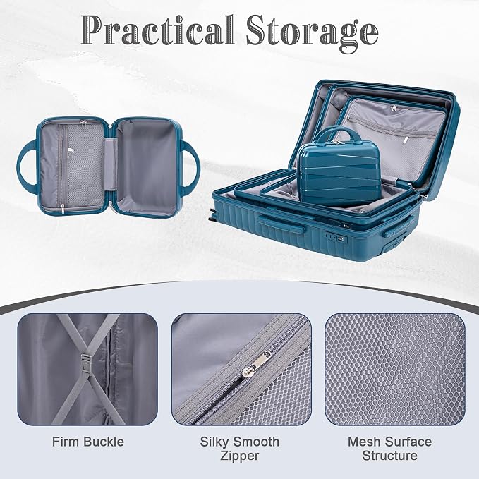 Merax Luggage Sets 4 Piece with Cosmetic Case Lock, Hardside Carry On Suitcase with Zippers Lightweight Rolling Travel Luggage Sets with Spinner Wheels,Blue1 - Image 8