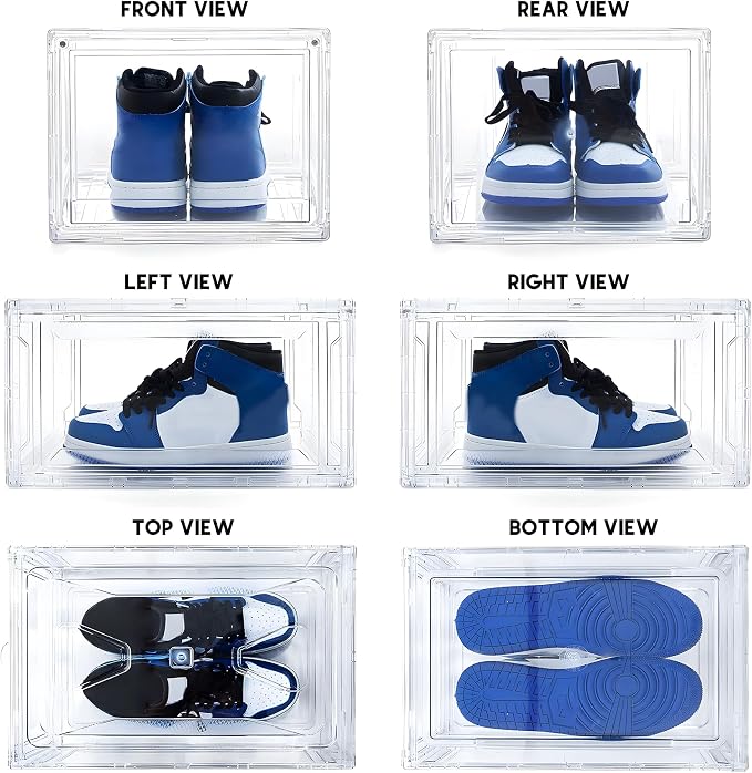 MMBABY 12 Pack Acrylic Clear Shoe Boxes, Ultra Clear Stackable Sneaker Display Cases with Magnetic Door, Professional Grade Shoe Display Case for Sneakers & Boots, Fits Up to US Men's Size 15 - Image 4