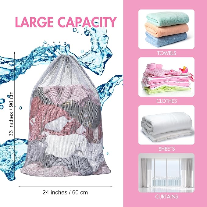 Berlune Large Mesh Laundry Bags, 24 x 36 Inch Bulk Wash Set with Drawstring for Commercial Use, Dorms, Vacation Rentals, Laundromats, Apartments & Facilities(Gray,30) - Image 2