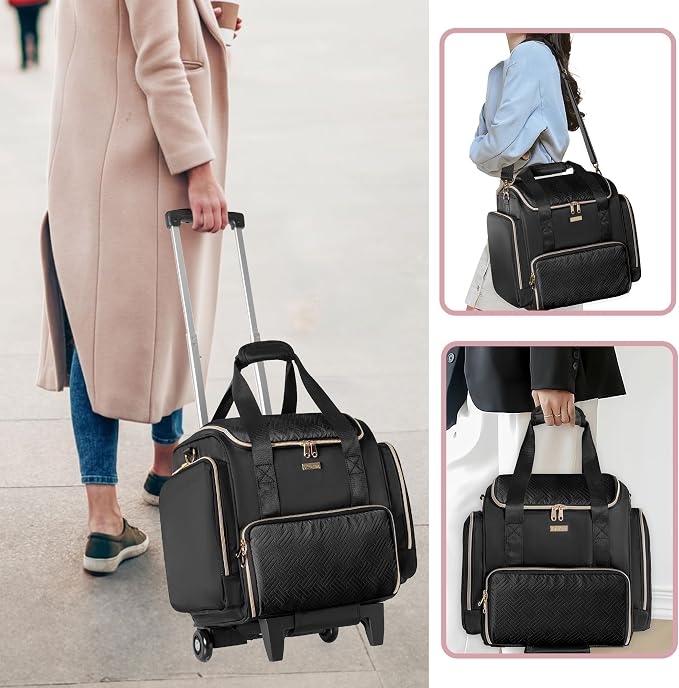 Rolling Makeup Case, Professional Makeup Train Case with Wheels | Makeup Artist Travel Bag with 4 Removable Bags, Professional Train Case with Adjustable Handle & Strap, Brush Storage Section - Image 4