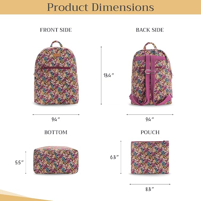 Maison d' Hermine Backpack for Women Men Cotton Shoulder Multipurpose Rucksack with Small Pouch Lightweight Multi Pocket Bag for Travel Work Beach Perfect for Spring Summer (Hoara) - Image 5