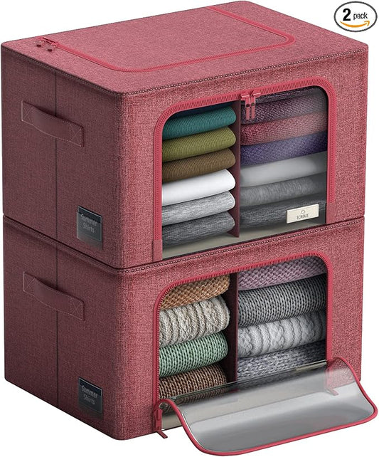 Sorbus Storage Bins with Divided Interior - Large Stackable & Foldable Organizer Containers with Metal Frame, Oxford Fabric, Large Window & Carry Handles - Organization for Bedroom, Linens & Clothes by Sorbus