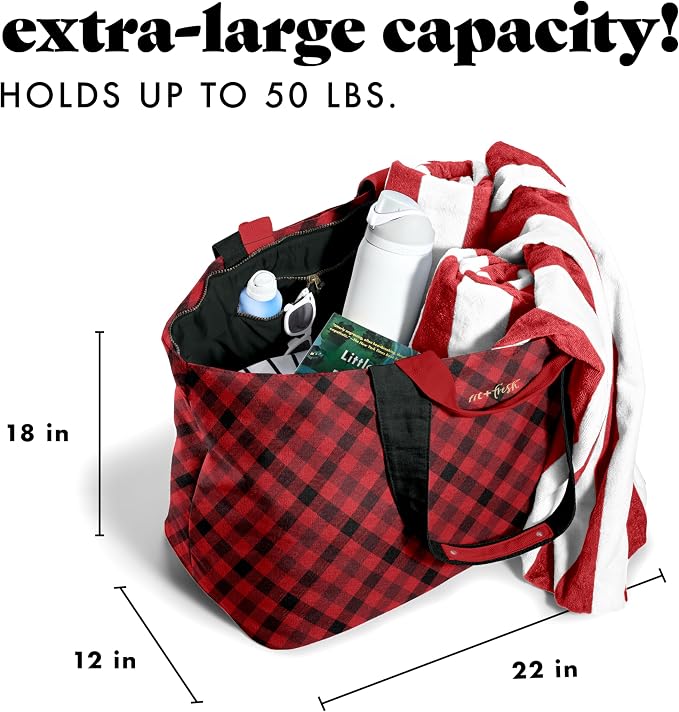 Fit & Fresh XL Beach Tote Bag for Women – XL Travel Tote with Zipper & Pockets, Oversized Canvas Pool Bag, Weekender Carry-On - Image 3