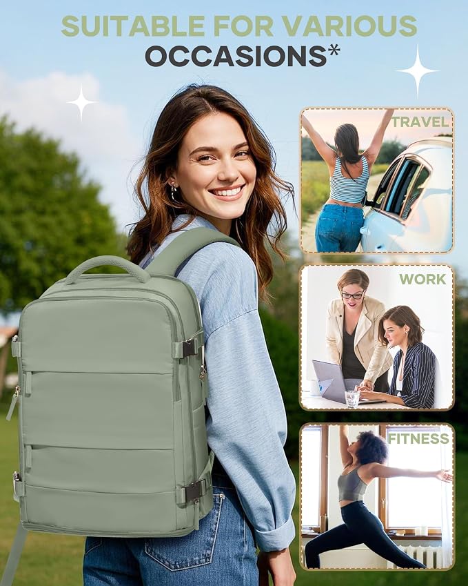coofay Large Travel Backpack For Women Men Airline Approved Carry On Backpack Flight Approved Waterproof Sports Luggage Backpack Casual Daypack Small Hiking Backpacks Grey Green - Image 8