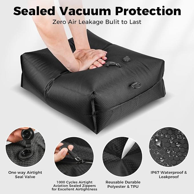 Travel Vacuum Seal Bags with Wireless Rechargeable Pump, 25L Durable Reusable Compression Packing Bags for Carry-On Suitcase & Backpack, IP67 Waterproof Space Saver Kit (2 Pack) - Image 6